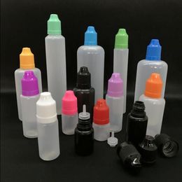 500 stks E-vloeistofdruppelflessen 3 ml 5 ml 10 ml 15 ml 20 ml 30 ml 50 ml plastic flessen met kindveilige dop en dunne tips lege container voor Tbpd