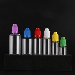 500 stuks E-vloeistof PET-druppelflesje met kleurrijke kindveilige doppen Lange dunne tips Doorzichtige plastic naaldflessen 5 ml 10 ml 15 ml 20 ml 30 ml 5 Voii