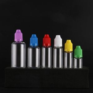 500pcs E Liquide PET Flacon compte-gouttes avec bouchons colorés à l'épreuve des enfants longs et fins, bouteilles d'aiguille en plastique transparent 5 ml 10 ml 15 ml 20 ml 30 ml 5 Xrog