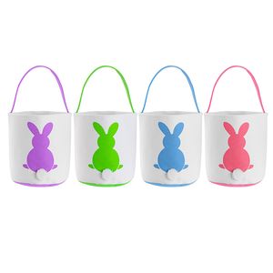 500 stks Pasen Eggs Hunt Mand Feestelijke Canvas Bunny Bags Konijn Pluizige Tails Tas Party Vierdecoratie Gift Speelgoed Handtas door zee 4 kleuren DAP437