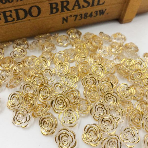 500 pièces bord doré transparent fleur rose boutons acryliques pour la décoration artisanat à la main accessoires de couture PT134