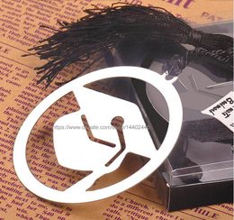 500 stks afstuderen cap roestvrijstalen bladwijzer met zwarte tassel afgestudeerde hoed geschenkdoos partij bruiloft geschenken