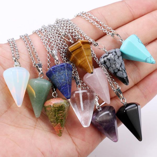 500 pièces bijoux coloré Boho cône naturel cristal pendentif Quartz Chakra pierre de guérison Reiki collier mode femmes filles bijoux fête faveur