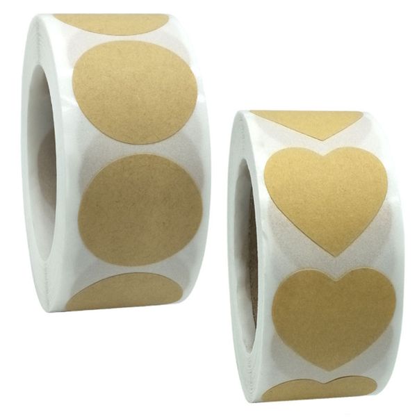Étiquette adhésive ronde en papier Kraft en forme de cœur, autocollant pour bricolage, décoration de cadeau, enveloppe d'emballage de cuisson de gâteaux, 500 pièces