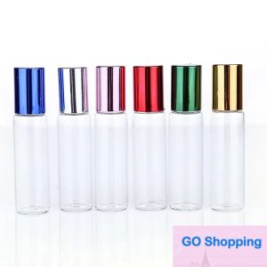 500pcs / Lot 10ml Flacons à rouleaux d'huile essentielle en verre transparent avec des boules à rouleaux en verre Parfums d'aromathérapie Baumes à lèvres Roll On Bottles All-match