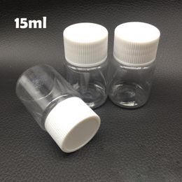 500pcs / lot 15ml 15g bouteille PET transparente bouteille de pilule bouteille d'emballage bouteille en plastique avec feuille d'aluminium pad290E