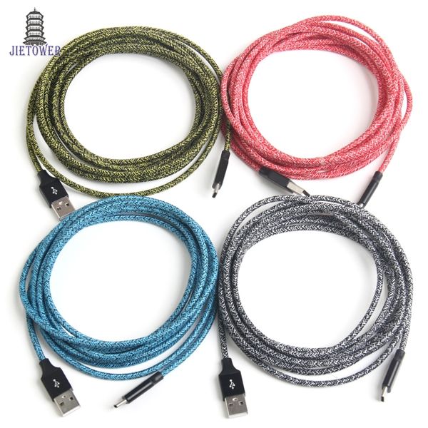500 unids / lote 1 m 2 m 3 m Hilo de tela de colores micro 5 pines / USB Tipo C tela de nylon trenzado cable de cargador de sincronización de datos usb para samsung typeC