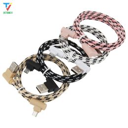 500 stks / partij 2side 90Degree elleboog rooster gevlochten gegevens kabel Micro 5pin USB / Type-C USB C kabel Date Sync Charger Cable voor SumSung HTC