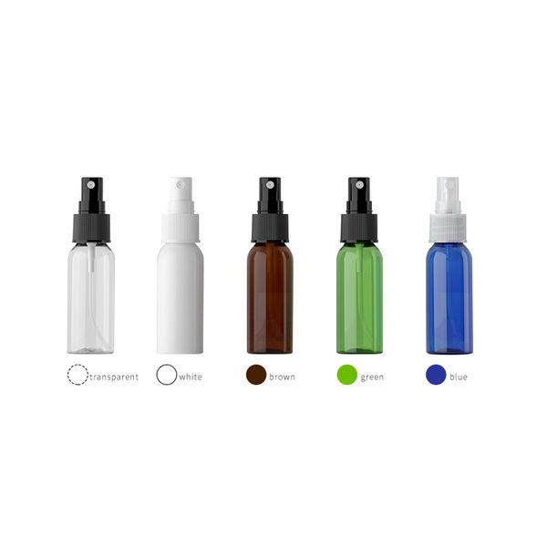 500 unids/lote 30ml PET botella de plástico con pulverizador ámbar azul blanco botellas de Perfume
