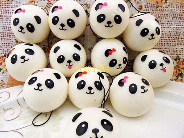 500 unids/lote envío gratis 4 cm Jumbo Panda Squishy Charms Kawaii bollos pan teléfono celular llavero correa colgante Squishes cordón