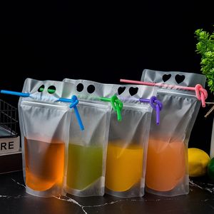 500 stks / partij 500/700 ml Drinktas Disposable Ice Drink Pouches Smoothie Tassen met rietjes Gat Disposable Juice Pouch Groothandel