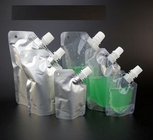 500 stks / partij 50 ml 100ml 250 ml lege transparante tas aluminiumfolie spuiten tassen voor het drinken van vloeibare opslagzak melk saus olie stand-up pouch SN2691