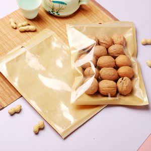 500 Pcs/Lot 6 taille en plastique Transparent fermeture à glissière Kraft papier sac pochettes Transparent fermeture éclair paquet sacs pour Snack bonbons sucre stockage