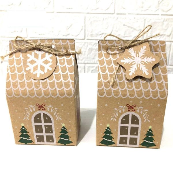 500 unids/lote 7X5X10,5 cm caja de regalo de papel Kraft de Navidad caja de embalaje de papel Kraft caja de dulces para casa de Navidad al por mayor