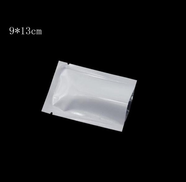 500pcs lot 9 13 cm White Heat Seal Sceau en aluminium Sac en aluminium Mylar Endets Sacs à preuves Open Top Bags d'emballage Coffee Thé parfumé S7541856