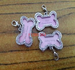 500 pcs/lot livraison gratuite grande taille 40x25mm strass os forme cadre Photo pour animaux de compagnie étiquette de chien rose étiquettes de collier de chat pour animaux de compagnie