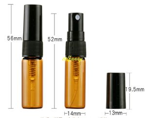 500 stks / partij Snelle verzending 3ml Amber Spray Perfume Fles Lege Bruin Parfum Sample Glas Atomizer Flessen