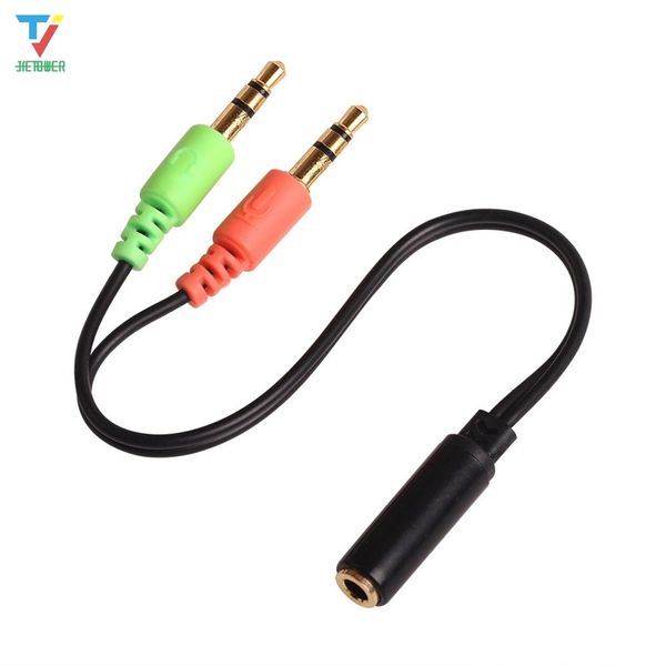 500 unids/lote Jack micrófono auriculares Aux Splitter Cable de Audio extensión auxiliar 2 Cables macho a 1 hembra para ordenador portátil MP3