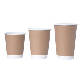 500 unids/lote tazas de café de papel Kraft con tapa 3 tamaños té de la leche taza gruesa desechable recubrimiento taza de café marrón SN4673