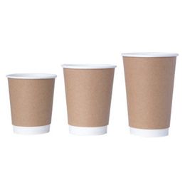 500 unids/lote tazas de café de papel Kraft con tapa 3 tamaños té de la leche taza desechable gruesa revestimiento taza de café marrón