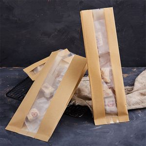 500 stks / partij Kraft Paper Organ Bags met Venster Snoep Thee Koffieboon Verpakking Tas Pocket Pouches Groothandel