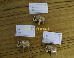 500 stks / partij Gratis Verzending Lucky Golden Elephant Place Card Houders bruiloft decoratie gunsten Naam kaarthouder