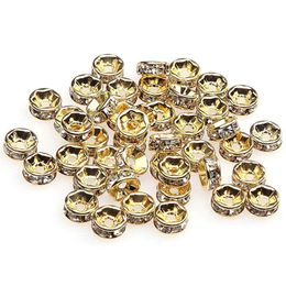 500pcs lot alliage métallique 18k Gold Silver Color Crystal Righestone Rondelle Perles en vrac Spaceur pour bijoux de bricolage Faisant du prix en gros 2707
