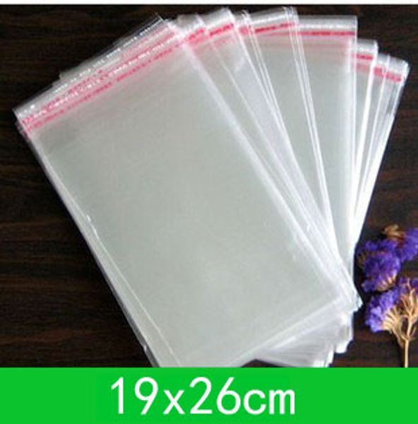 500 unids/lote bolsa de joyería (19x26 cm) con sello autoadhesivo bolsas de polietileno transparentes opp para venta al por mayor