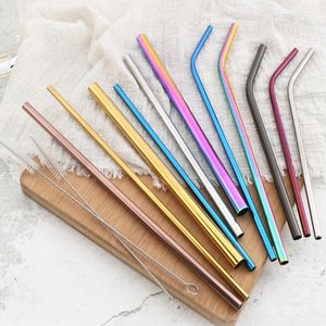 500 pcs/lot paille à boire réutilisable en acier inoxydable paille en métal pour tasses nettoyant brosse blanc et noir paquet sac à vendre