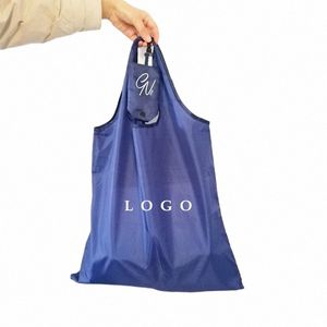 500 stcs/lot herbruikbare boodschappentassen opvouwbare wable aangepaste print logo shop tas stevige lichtgewicht polyester stof voor markt K2GH#