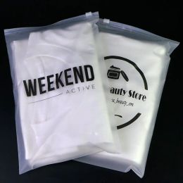 500 piezas/lote Bolsa de plástico de alta calidad Logotipo personalizado Clear Transparent Frosted Zipper Bag para Embalaje de ropa interior de ropa