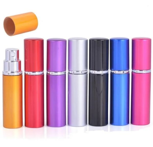 500pcs plusieurs couleurs 5CC bouteille de parfum en aluminium lisse 5 ml atomiseur de parfum rechargeable bouteilles de voyage verre de parfum vaporisateur huile essentielle