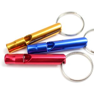 Mini aluminium kleurrijke metalen huisdier hond outdoor training fluitje met sleutelhanger sleutelhanger ring honden geluid verstelbare tool DH8754