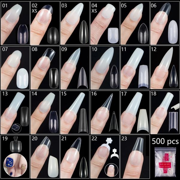 500 PCS Naturel Transparent Ballerine Amande Round End FullHalf Ballet Cercueil Français Faux Ongles Conseils Faux Ongle Astuce Manucure 240305