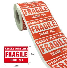 500 stks Verpakking Waarschuwing Adhesive Stickers Breekbaar Handvat met zorg Dank u Label Sticker 1 Rol 2x3 inch (50 x 75 mm)