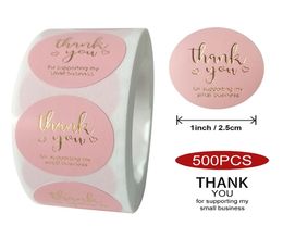 500pcs Autocollants de label rose Foil Thanks Stickers Scrapbooking pour la carte-cadeau de Noël Package Business Sceau de papeterie Sticker2940748