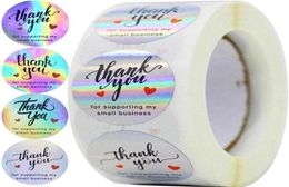 500 stks Rainbow Holo Dankje je stickers 4 ontwerpen holografisch voor het ondersteunen van mijn kleine zakelijke geschenklabels wrap273S273W8564914
