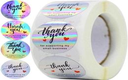 500 pcs Rainbow Holo Dankje je stickers 4 ontwerpen holografisch voor het ondersteunen van mijn kleine zakelijke geschenklabels wrap273S273W4551386