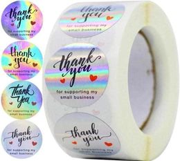500 stks Rainbow Holo Dankjewel Stickers 4 ontwerpen Holographic voor het ondersteunen van mijn kleine zakelijke geschenklabels wrap273S273W1345351