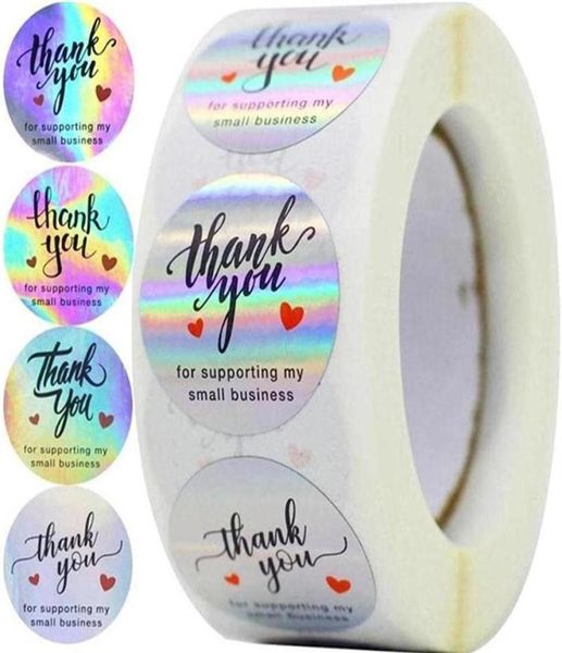 500pcs arc-en-ciel holo merci autocollants 4 conceptions holographiques pour avoir soutenu mes étiquettes cadeaux de petite entreprise enveloppe273s273w1212509