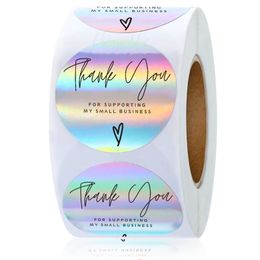 500 stks Rainbow Laser Thank You Stickers 1 inch Small Business Stickers Adevieve labels voor boetieks Inpakbenodigdheden