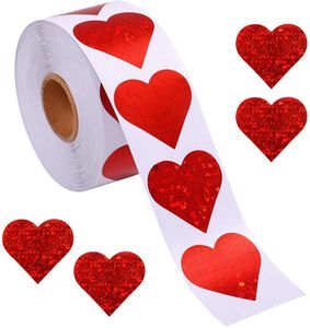 500pcs étiquettes en forme de coeur rouge Saint Valentin papier emballage autocollant bonbons dragée sac cadeau boîte emballage sac paillettes autocollant RRA11445