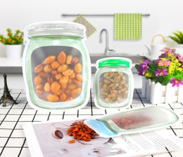 500pcs Sac de rangement alimentaire réutilisable Mason Jar Shape Snacks Stand Seal Sacs Aliments Sacs de fuite de la cuisine Sacs Organisateurs de cuisine 3 tailles DB1834653