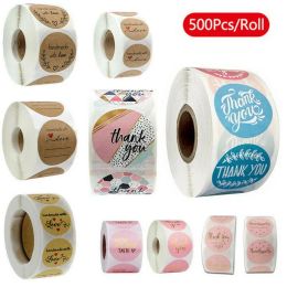 500 Uds rollo 10 estilos flores corazón gracias pegatina adhesiva Scrapbooking hecho a mano embalaje de negocios sello decoración pegatinas ZZ