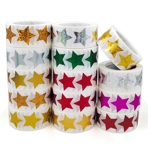 Rouleau d'autocollants adhésifs étoiles colorées 1 pouce, 500 pièces, pour sac, boîte de pâtisserie, étiquette décorative, enveloppe, fournitures de bureau, Festival de noël