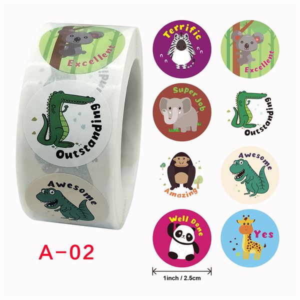 500 pièces/rouleau animaux récompense autocollants pour enfants auto-adhésif mots positifs incitation autocollant étiquette forme animale stickers muraux YJL897