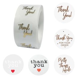 500 stks Roll Clear Gold Foil Dankje Labels Stickers voor bruiloft Prettige cadeaubon Smallbedrijf Envelope afdichting Label Sticker W261Y