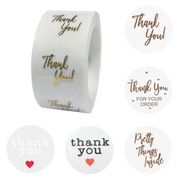 500pcs Roll Clear Gold Foil Guelas de agradecimiento Pegatinas para boda Bonita Tarjeta de regalo Pequeña empresa Etiqueta de sello de sellado W261Y