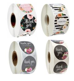 500pcs Roll Floral Thanks Label Autocollants 1inch Enveloppe fait à la main scellées rond Adhesive Festive Decoration For Holiday Presents D3914297