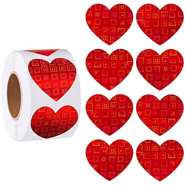 500 uds/rollo de etiquetas adhesivas en forma de corazón de amor, etiquetas de sello, embalaje de regalo para fiesta de cumpleaños, adhesivo de papelería bonito, álbum de recortes para manualidades